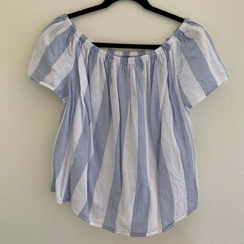 Gap Blue and White Striped Off The Shoulder Top